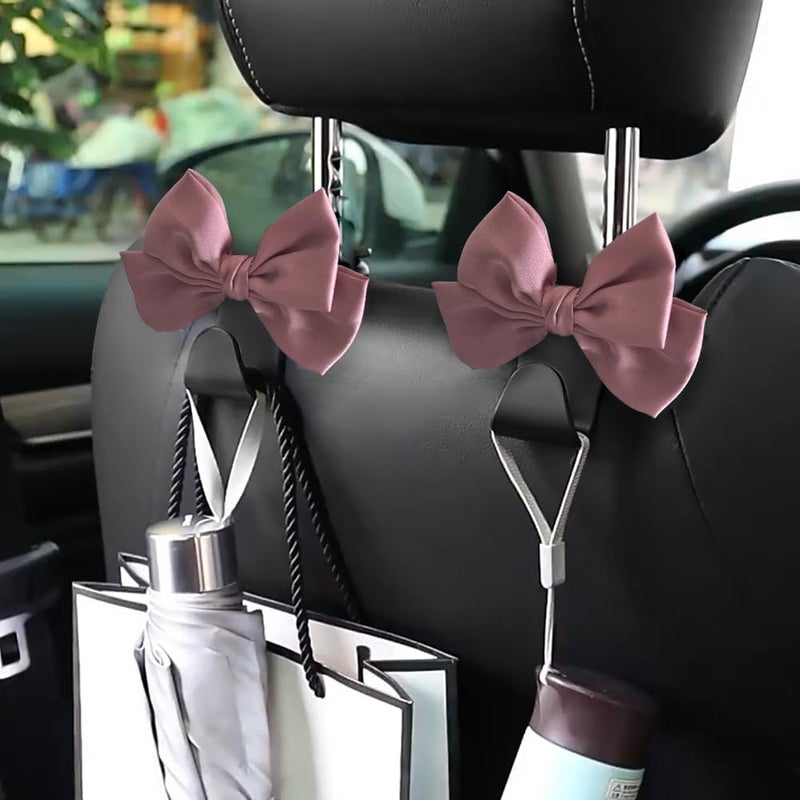 LIFOPY 2 Pack Car Purse Hooks, Cute Bow Car Seat Headrest Hook Hanger for Purses and Bags, Space-Saving Car Accessory (Leather pink) - Image 2